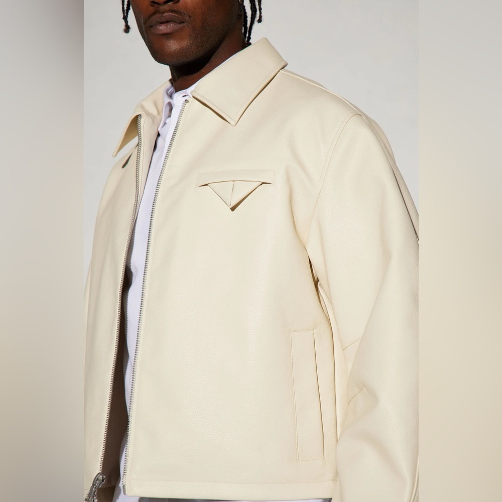 Men's Fashion Nova Beige Zip-Up Jacket - Picture 3 of 10